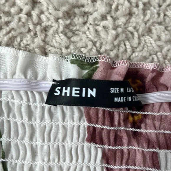 SHEIN elastic off the shoulder white floral mini dress Womens size M - Picture 3 of 4